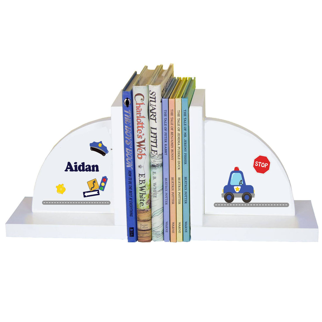 Personalized White Bookends with Police design