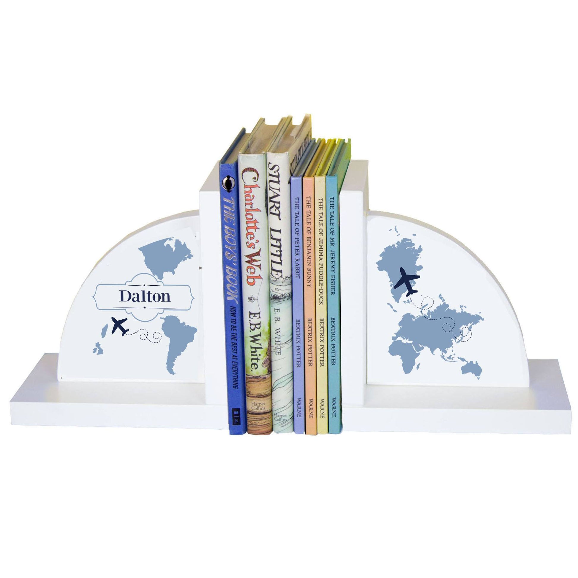 White Bookends - Blue World Map - MyBambino.com