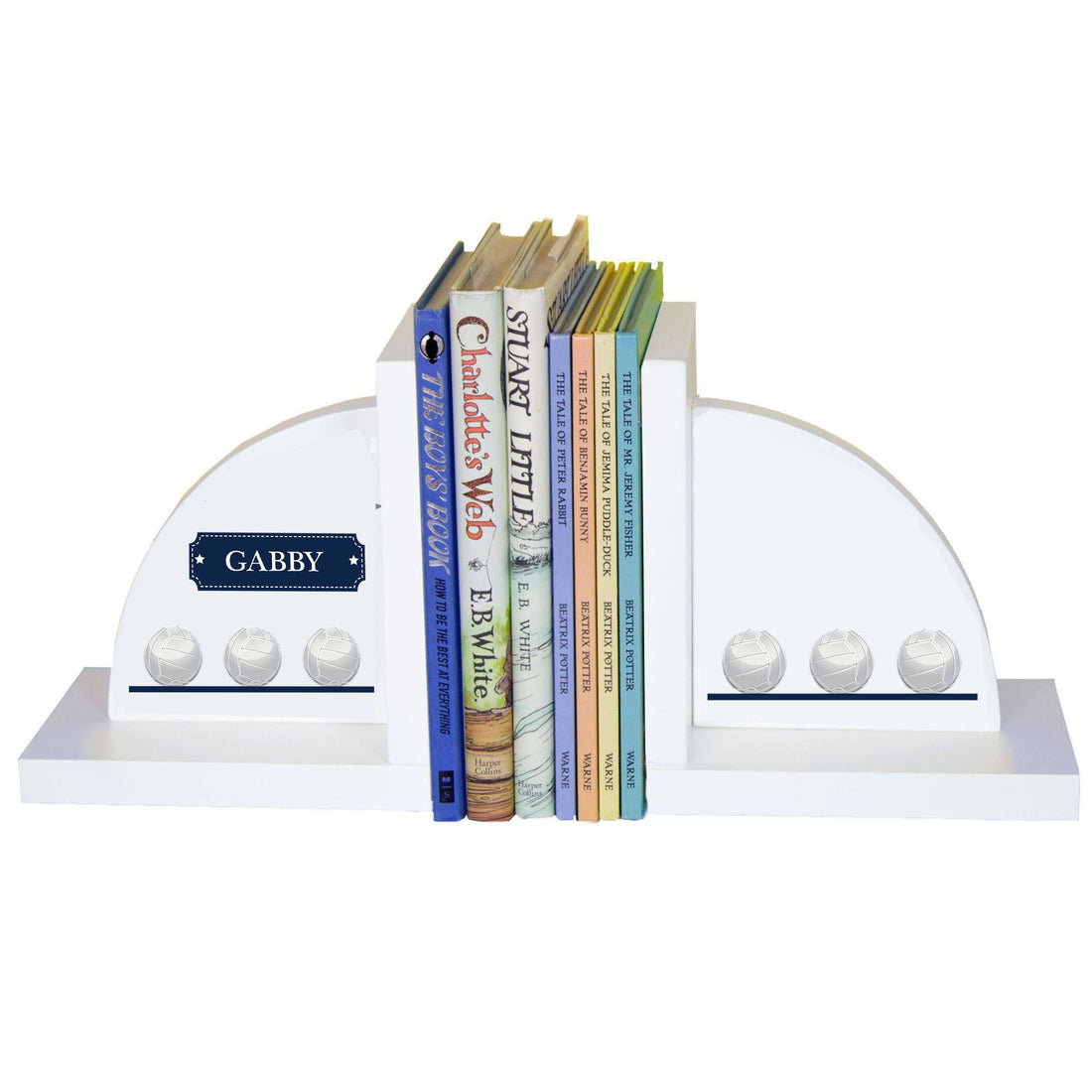Personalized White Bookends with Volley Balls design