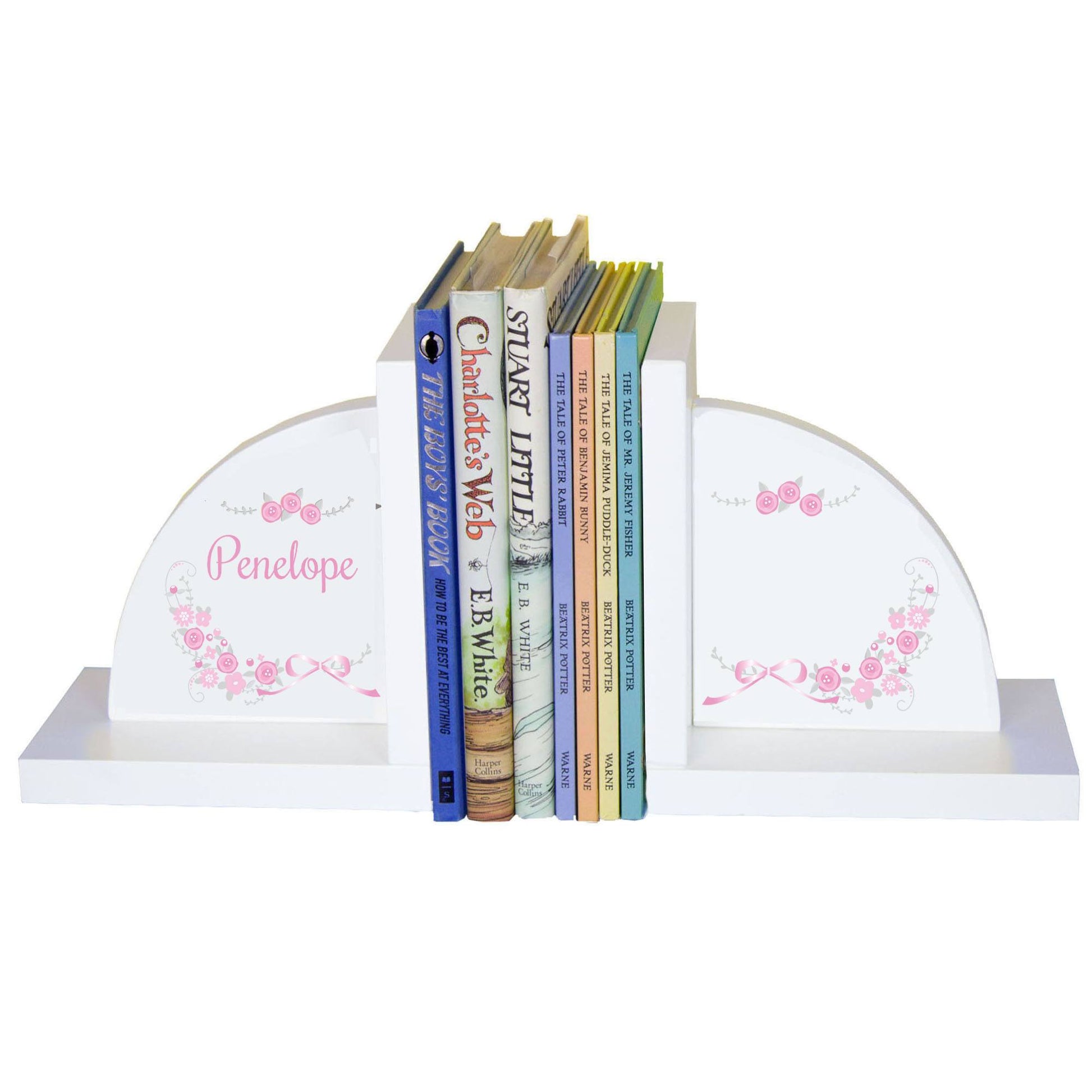 White Bookends - Pink Gray Floral Garland - MyBambino.com