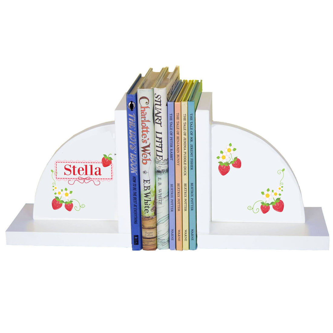 Personalized White Bookends with Strawberries design