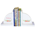Personalized White Bookends with Spring Floral design