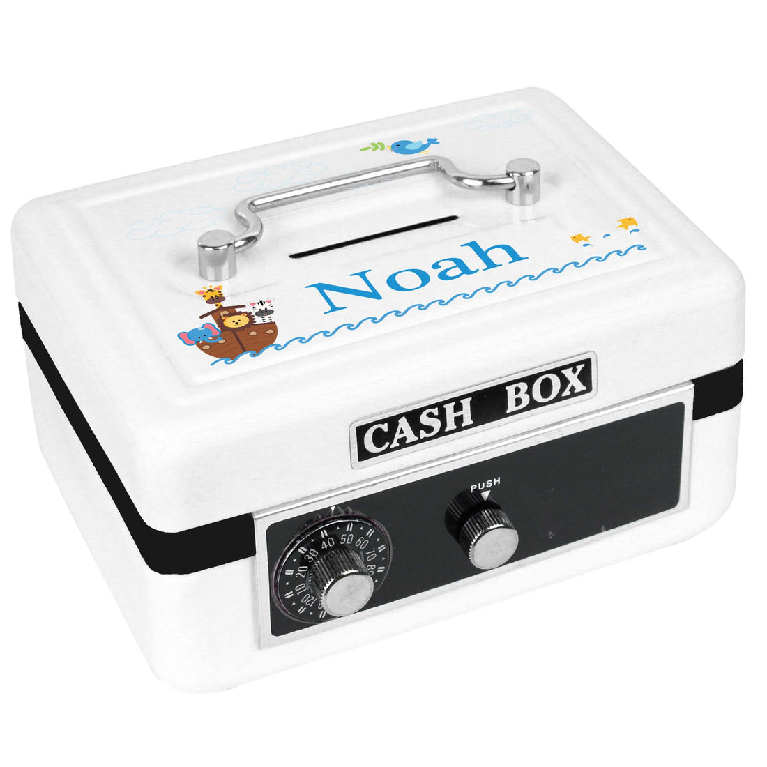 Personalized White Cash Box with Noahs Ark design