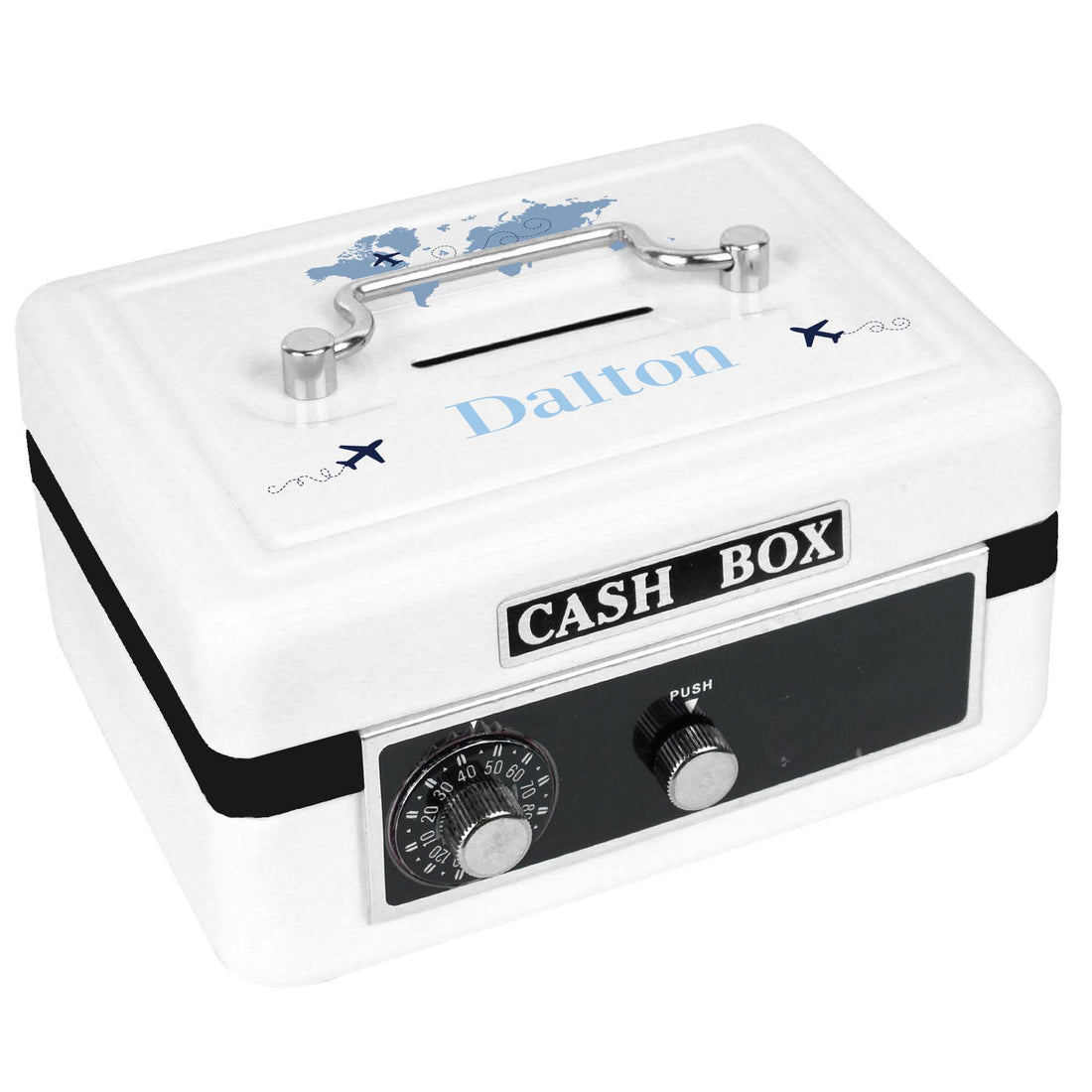 White Cash Box - Blue World Map - MyBambino.com