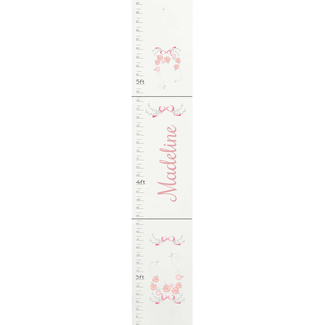 Pink Gray Floral Garland White Growth Chart - MyBambino.com