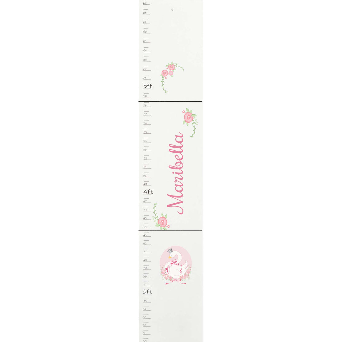 Personalized White Growth Chart With Swan Princess Design