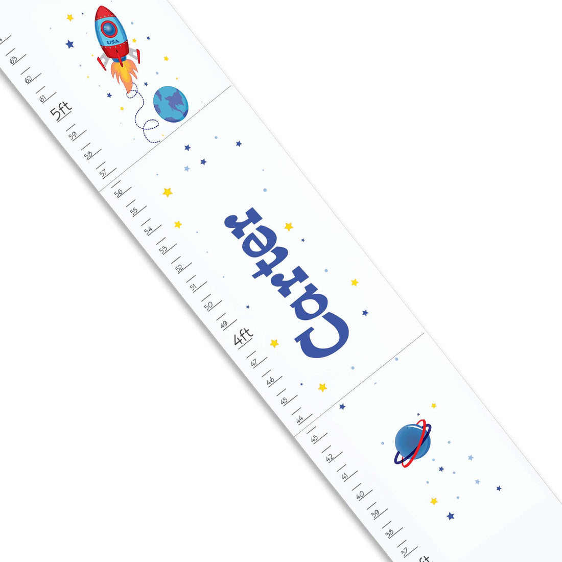 Personalized White Growth Chart With Rocket Design