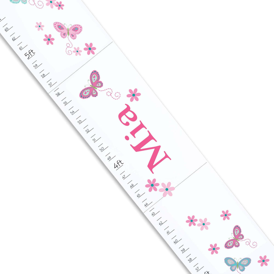 Aqua Pink Butterflies White Growth Chart - MyBambino.com