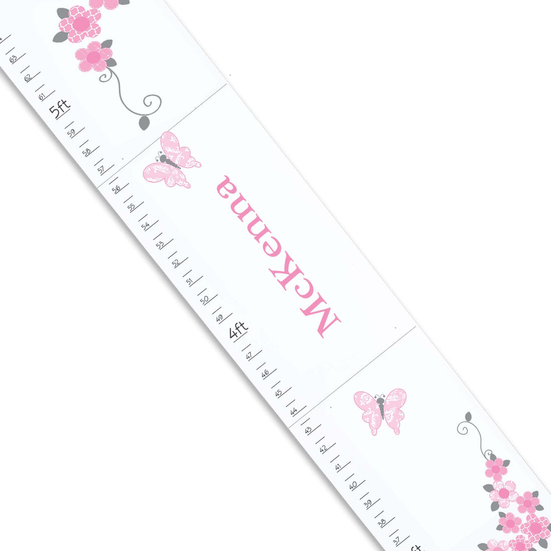 Pink Gray Butterfly Garland White Growth Chart - MyBambino.com