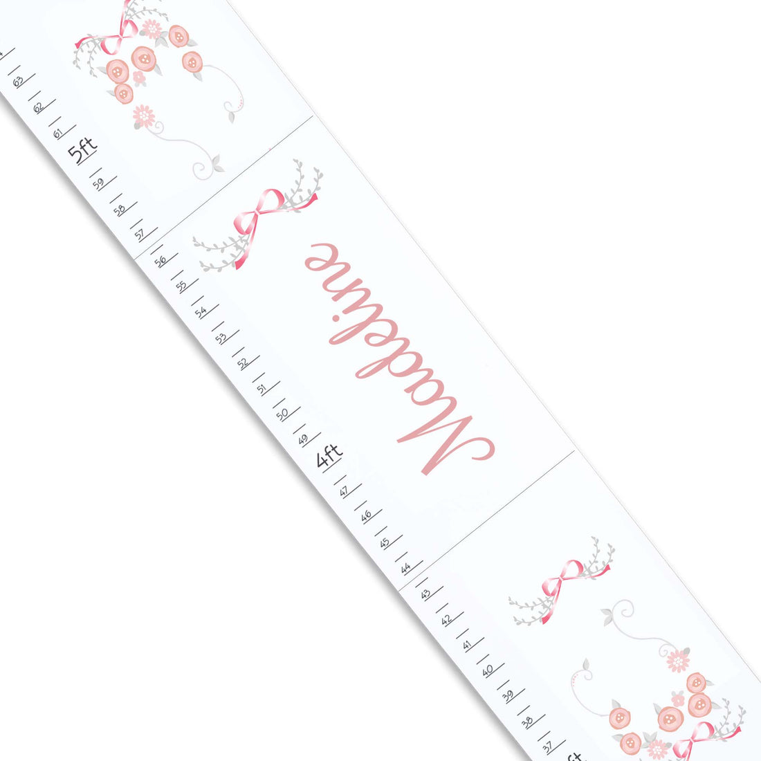 Pink Gray Floral Garland White Growth Chart - MyBambino.com