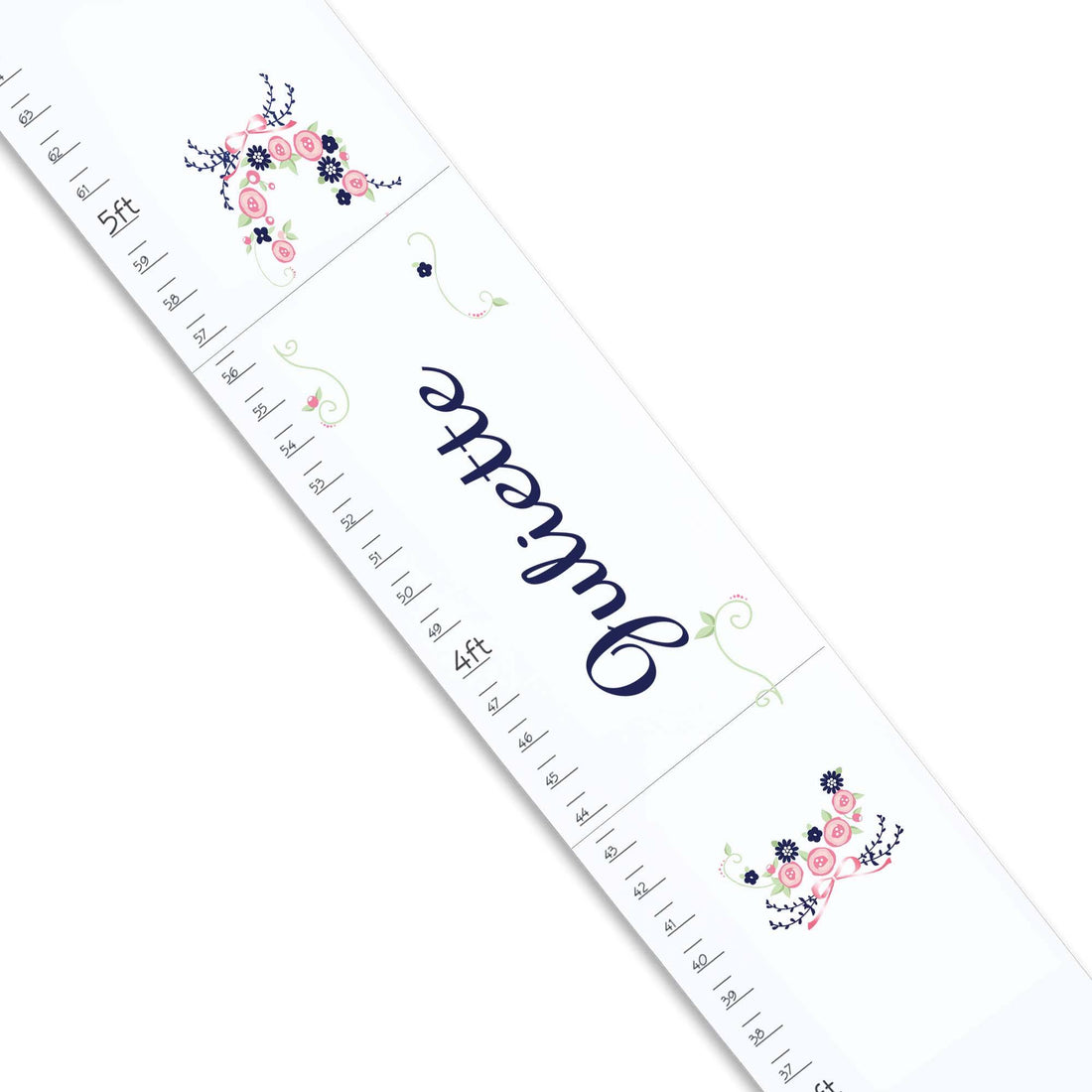 Navy Pink Floral Garland White Growth Chart - MyBambino.com