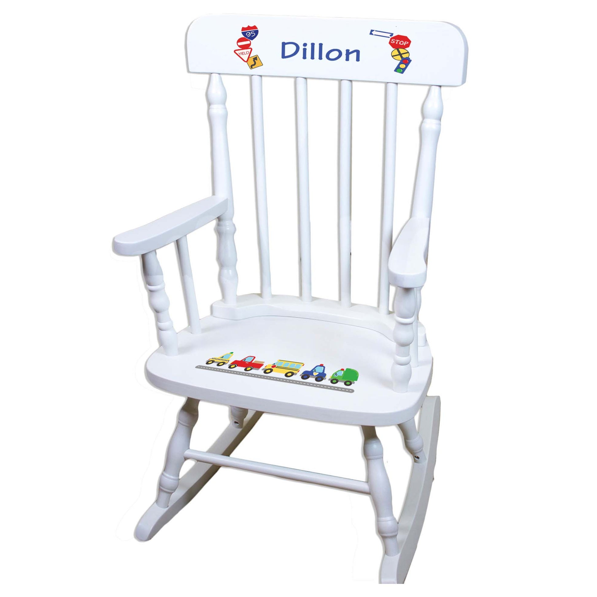 Cars And Trucks White Spindle Rocking Chair - MyBambino.com