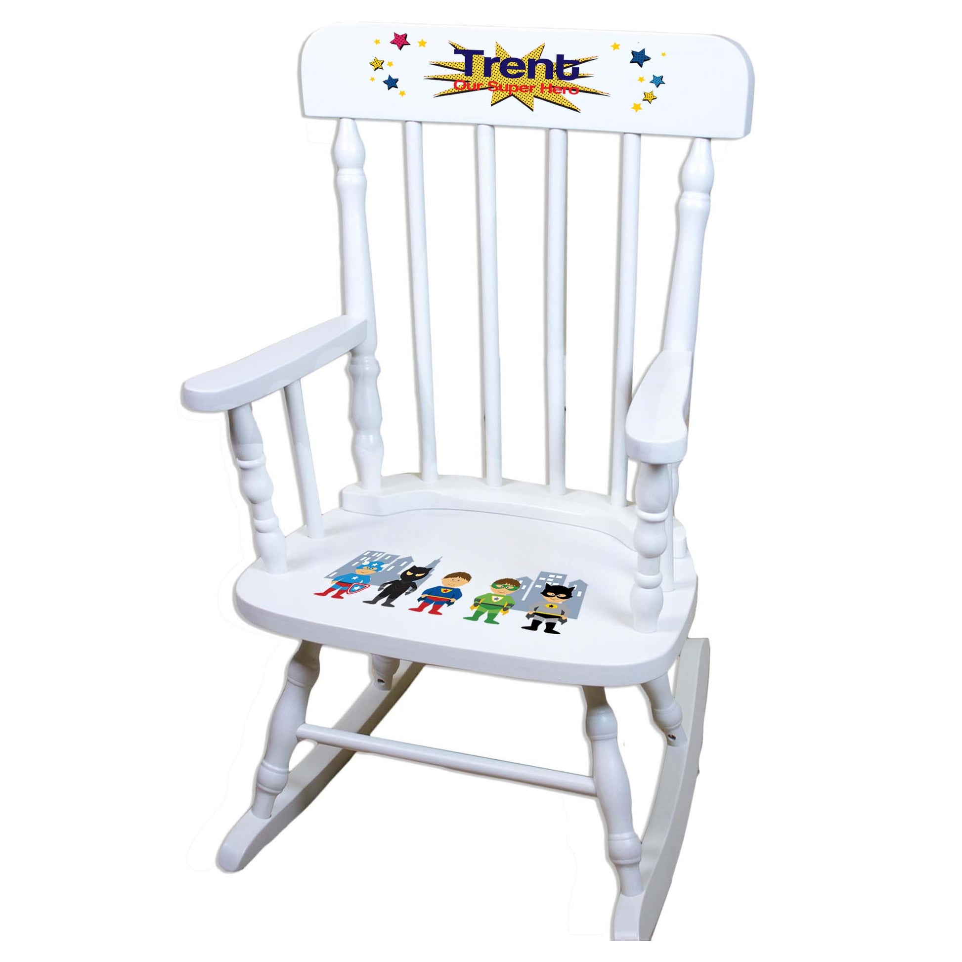 Boy's Superhero White Spindle Rocking Chair - MyBambino.com