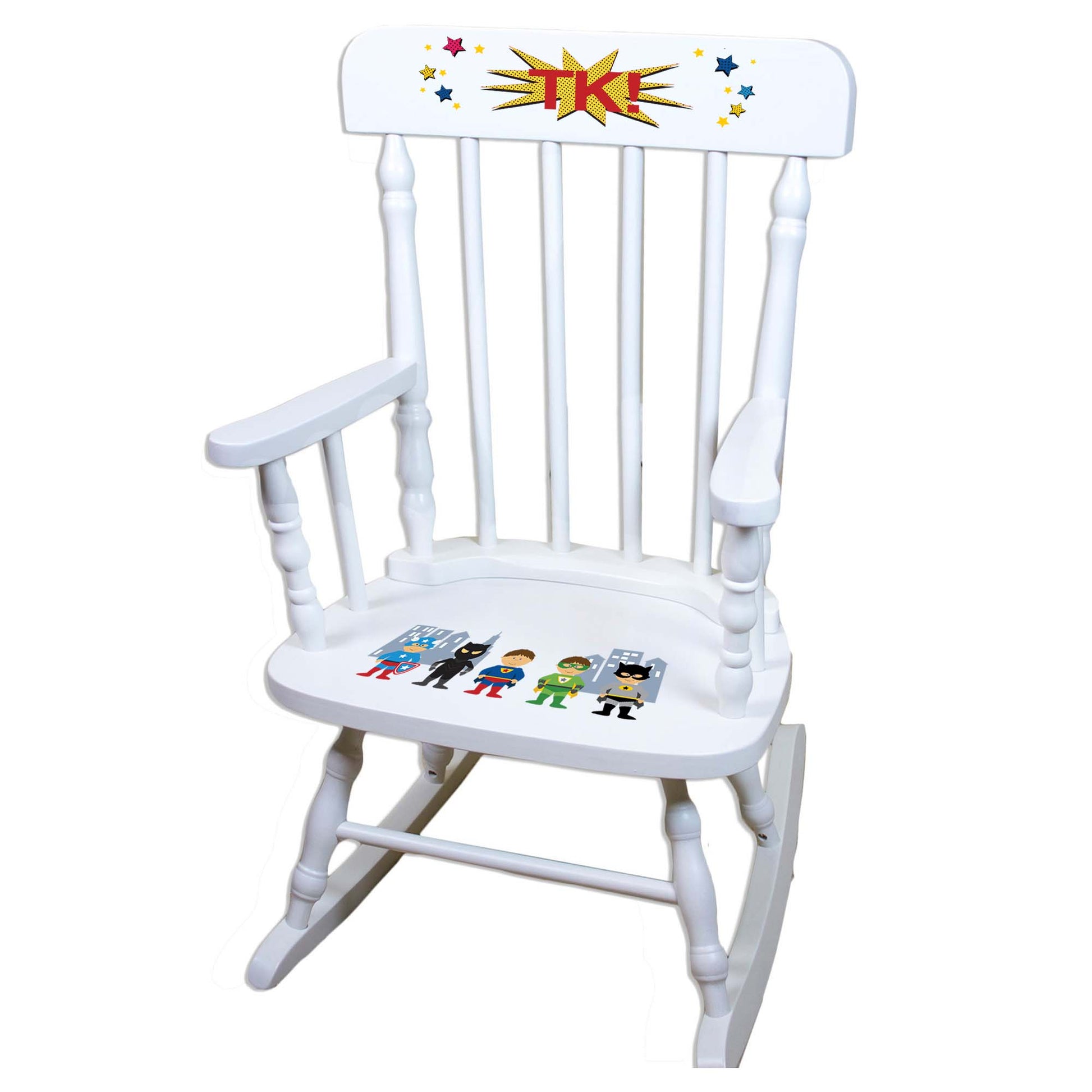 Boy's Superhero White Spindle Rocking Chair - MyBambino.com