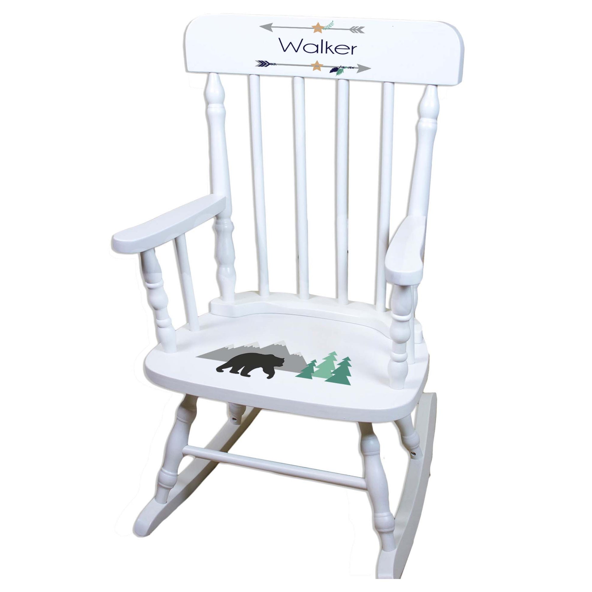 Mountain Bear White Spindle Rocking Chair - MyBambino.com