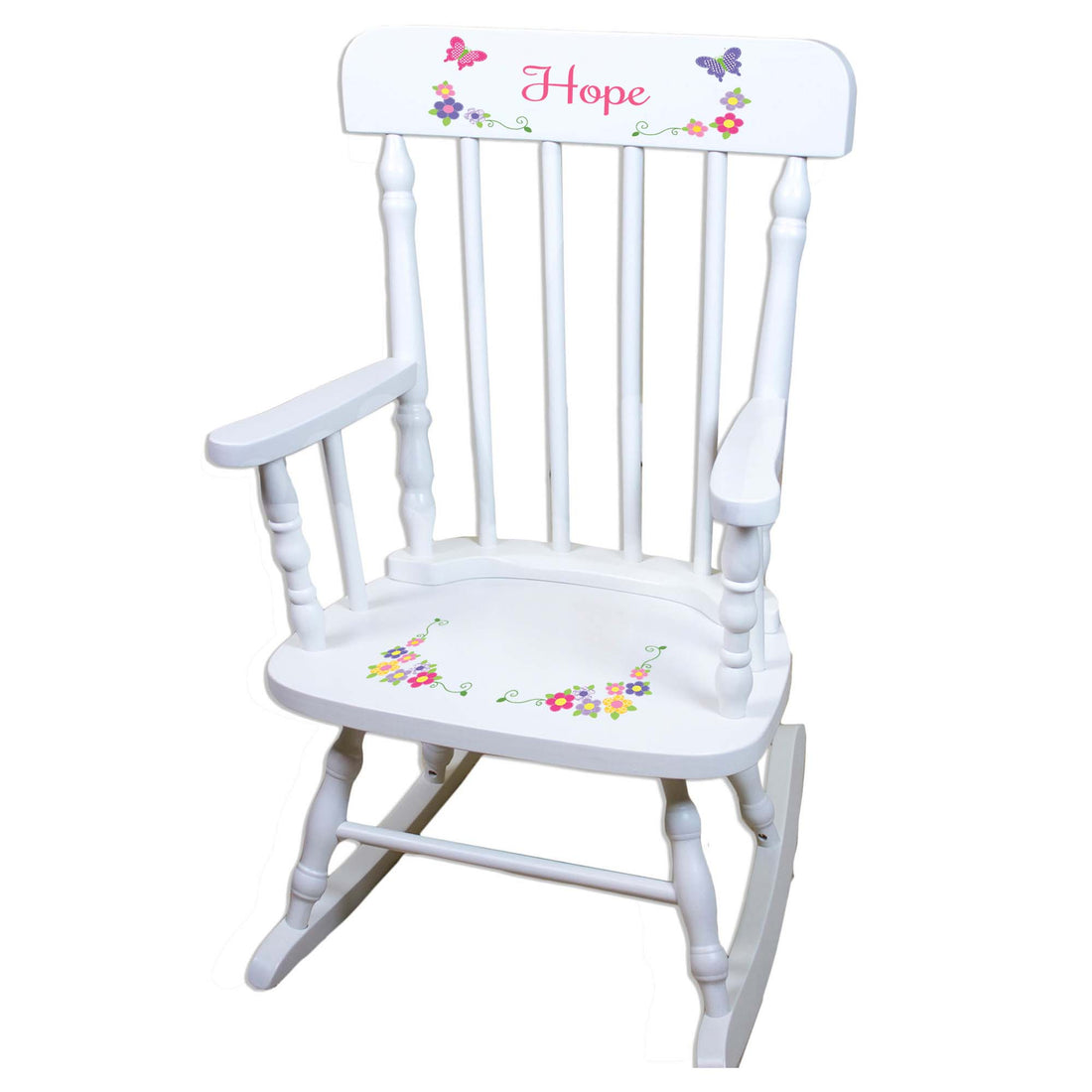 Bright Butterfly Garland White Spindle Rocking Chair - MyBambino.com