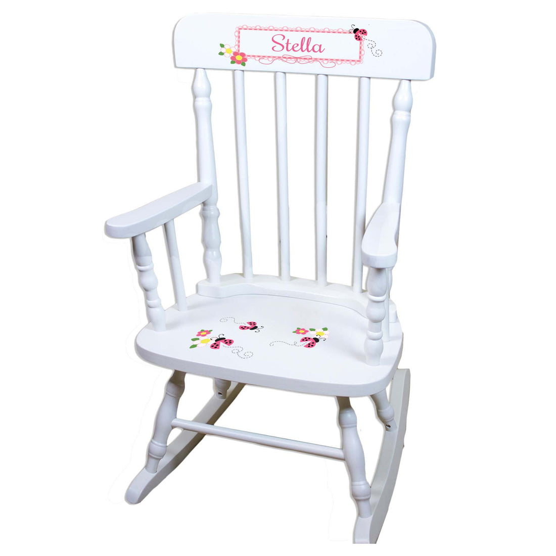 Pink Ladybug White Spindle Rocking Chair - MyBambino.com