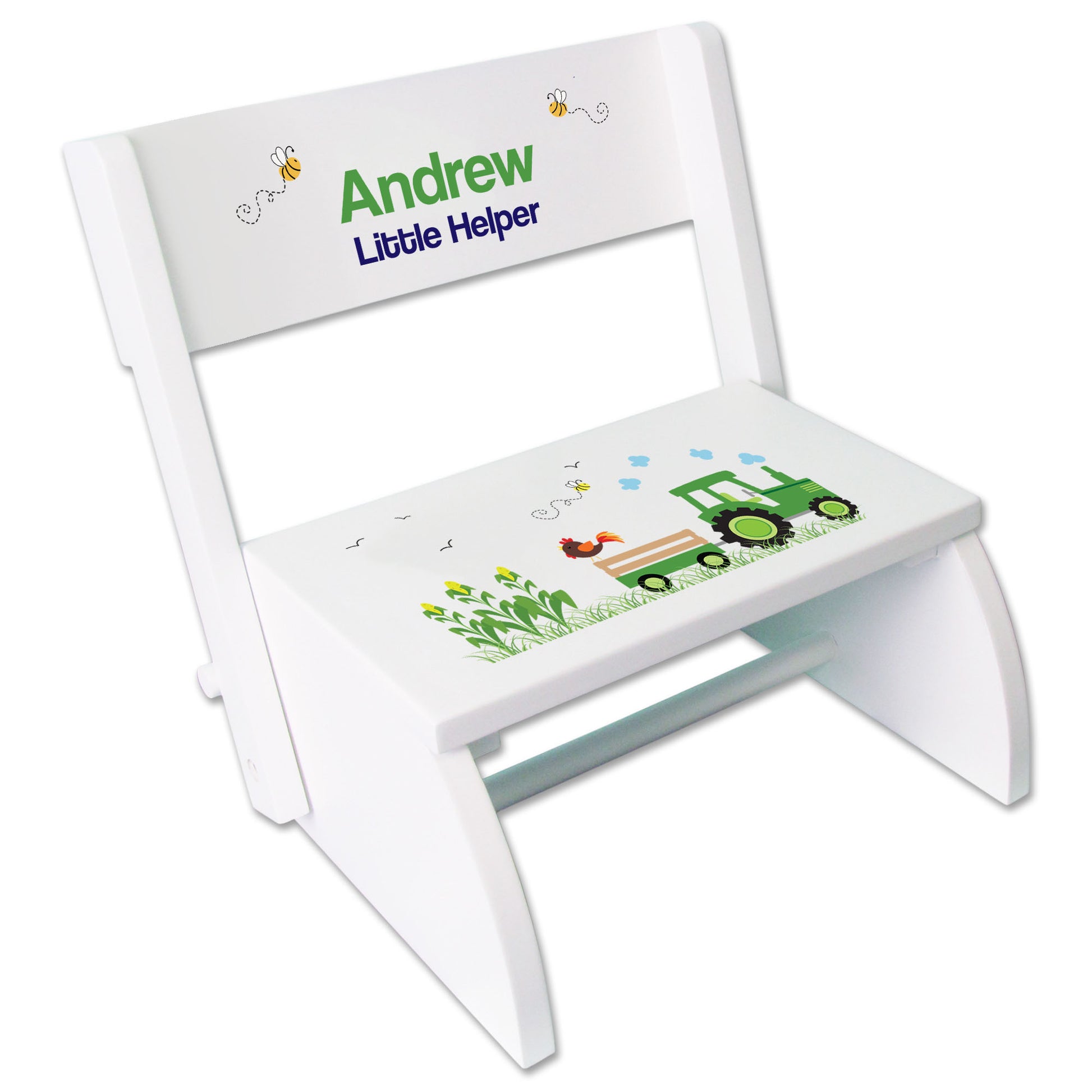Personalized Green Tractor White Flip Stool - MyBambino.com