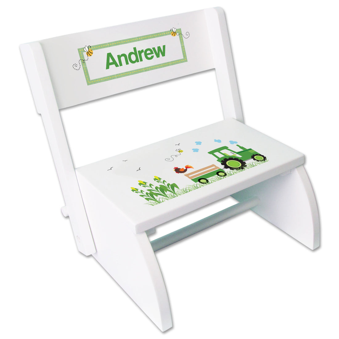 Personalized Green Tractor White Flip Stool - MyBambino.com