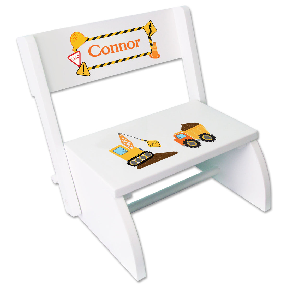 Personalized Construction White Flip Stool - MyBambino.com