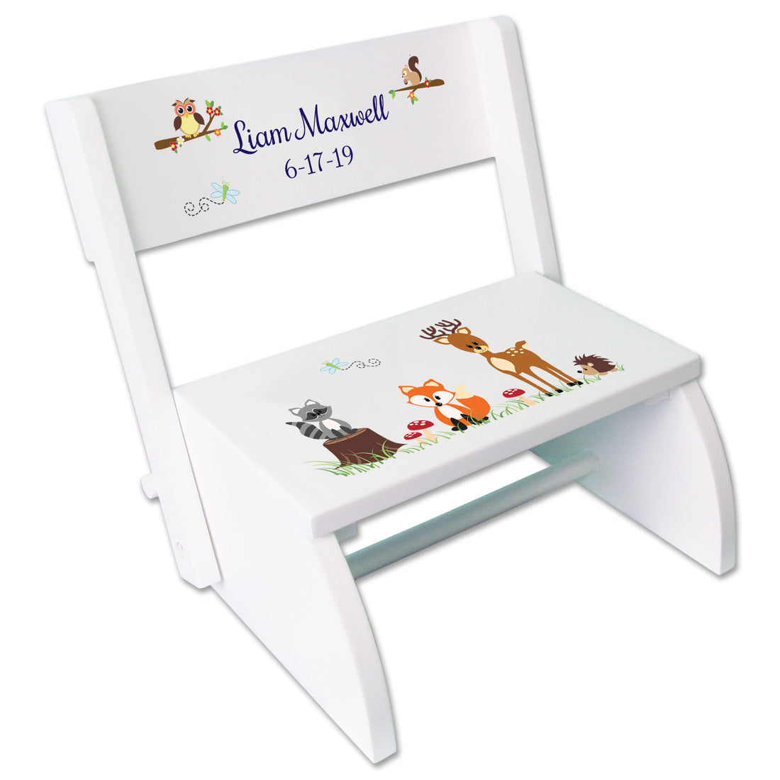 Personalized Woodland White Flip Stool - MyBambino.com