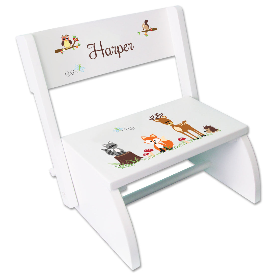 Personalized Woodland White Flip Stool - MyBambino.com
