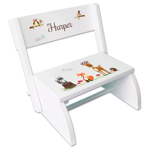 Personalized Green Forest Animal Childrens Stool