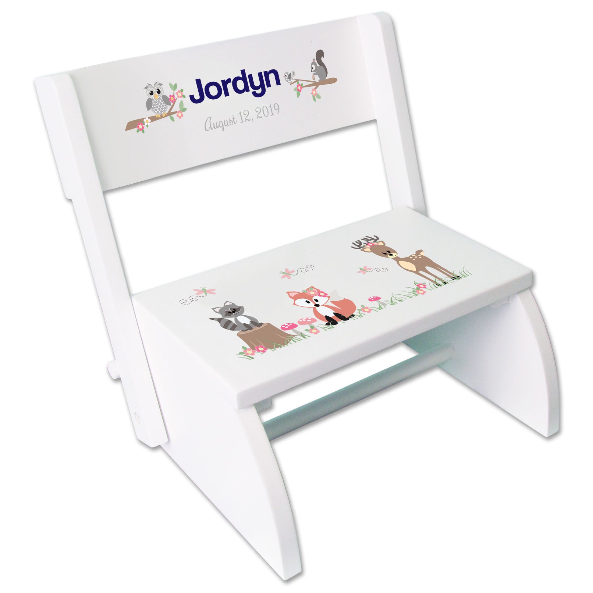 Personalized Gray Woodland White Flip Stool - MyBambino.com
