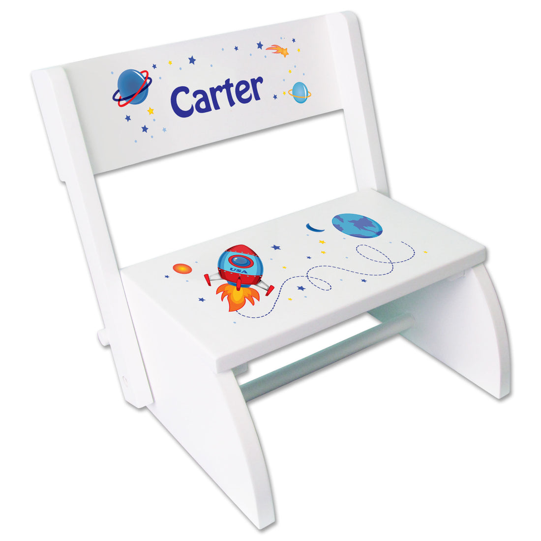 Personalized Rocket White Flip Stool - MyBambino.com