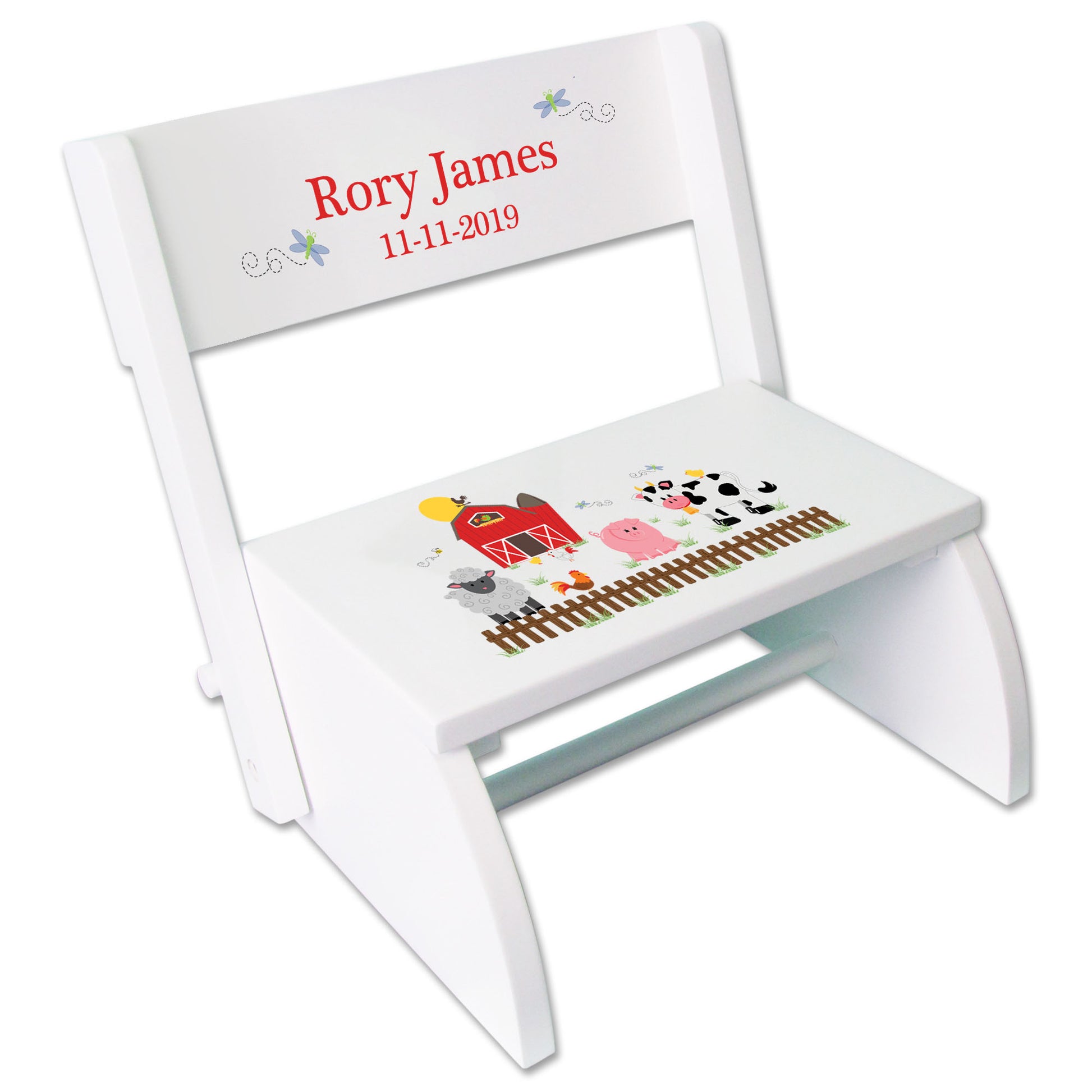 Personalized Barnyard White Flip Stool - MyBambino.com