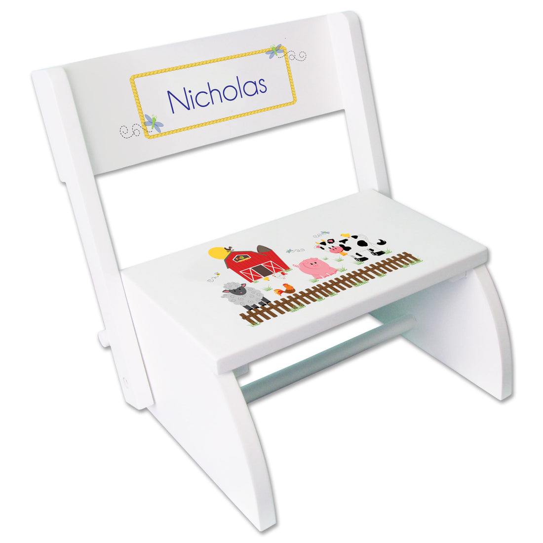 Personalized Barnyard White Flip Stool - MyBambino.com