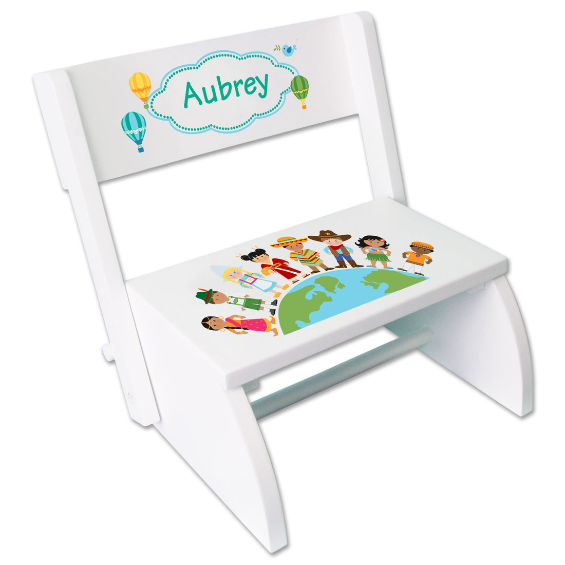 Personalized Small World White Flip Stool - MyBambino.com