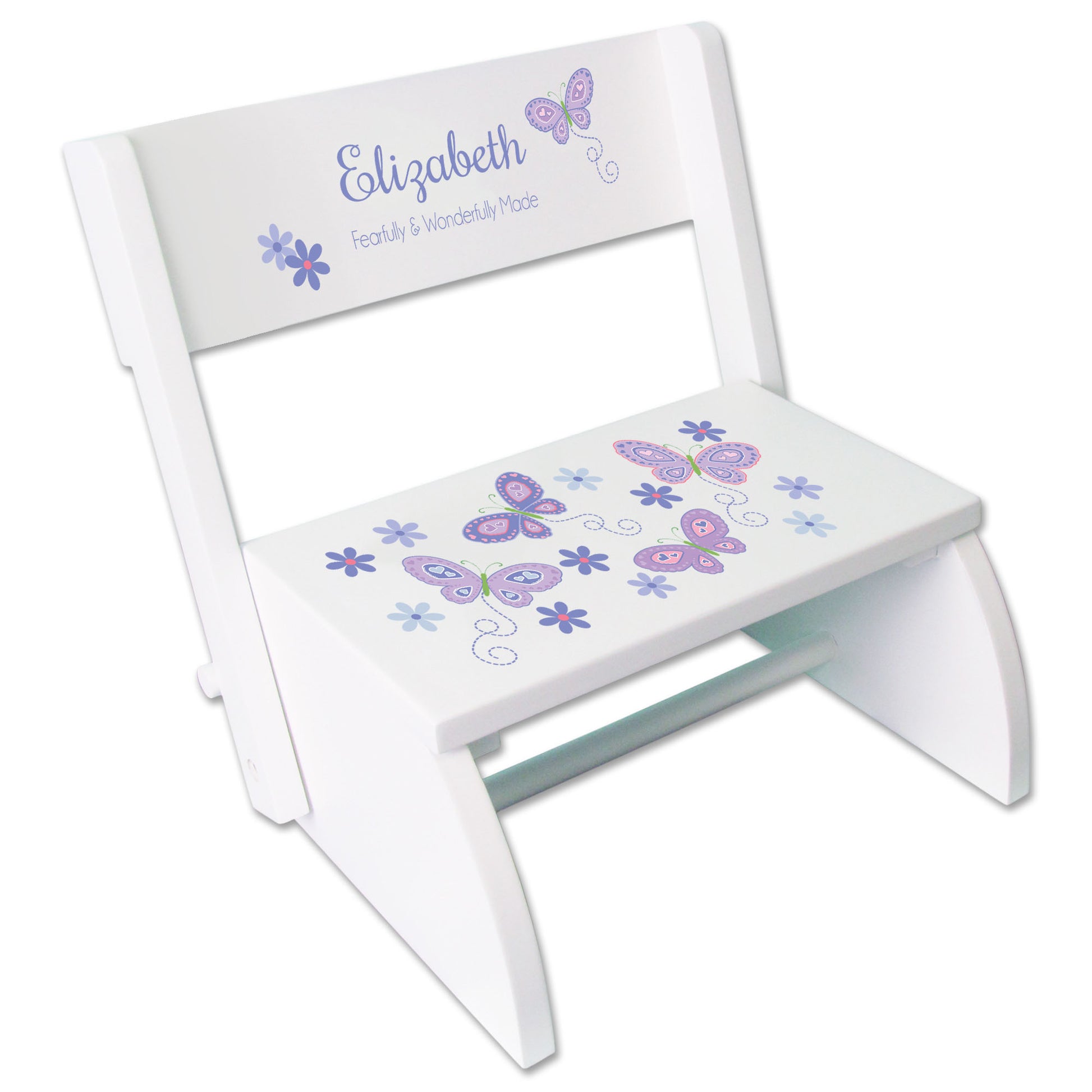 Personalized Lavender Butterflies White Flip Step Stool - MyBambino.com