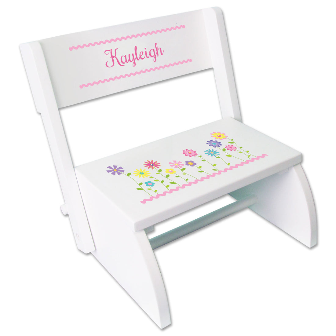 Personalized Stemmed Flowers White Flip Stool - MyBambino.com