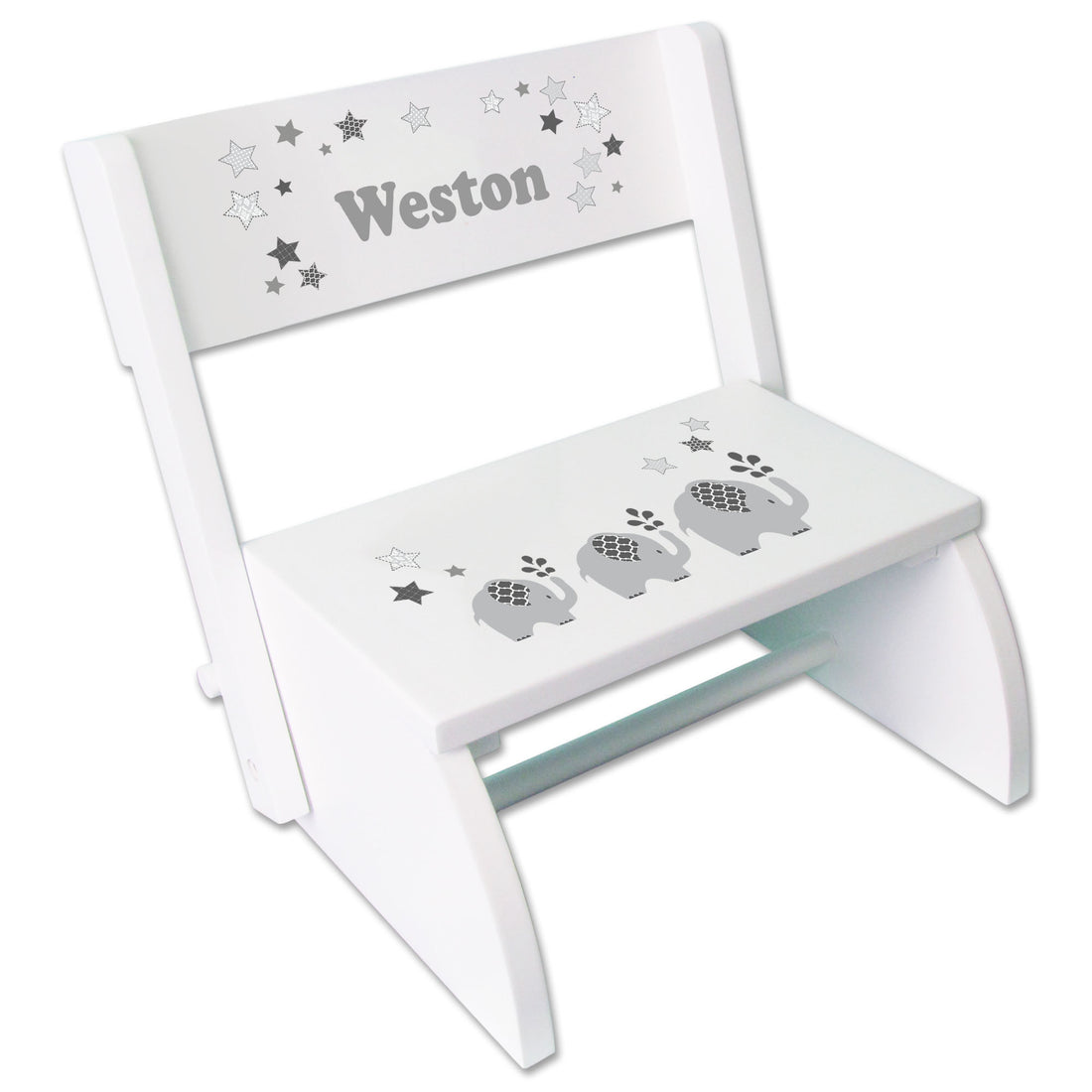 Personalized Gray Elephant White Flip Stool - MyBambino.com