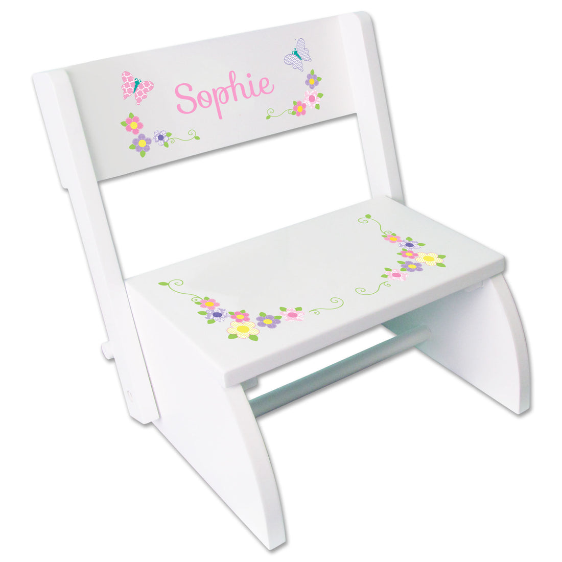 Personalized Pastel Butterfly Garland White Flip Stool - MyBambino.com