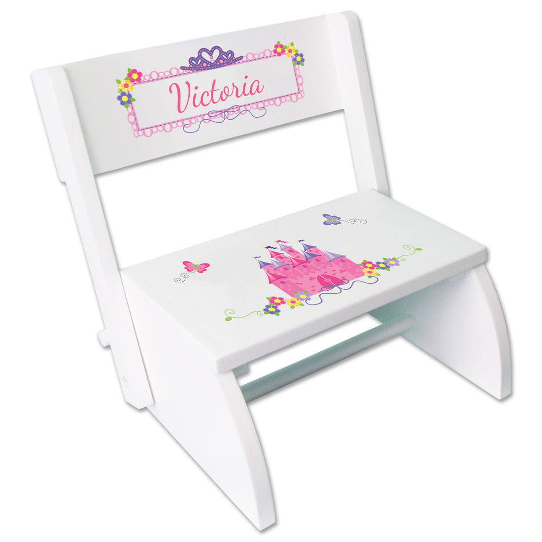 Personalized Princess Castle White Flip Stool - MyBambino.com
