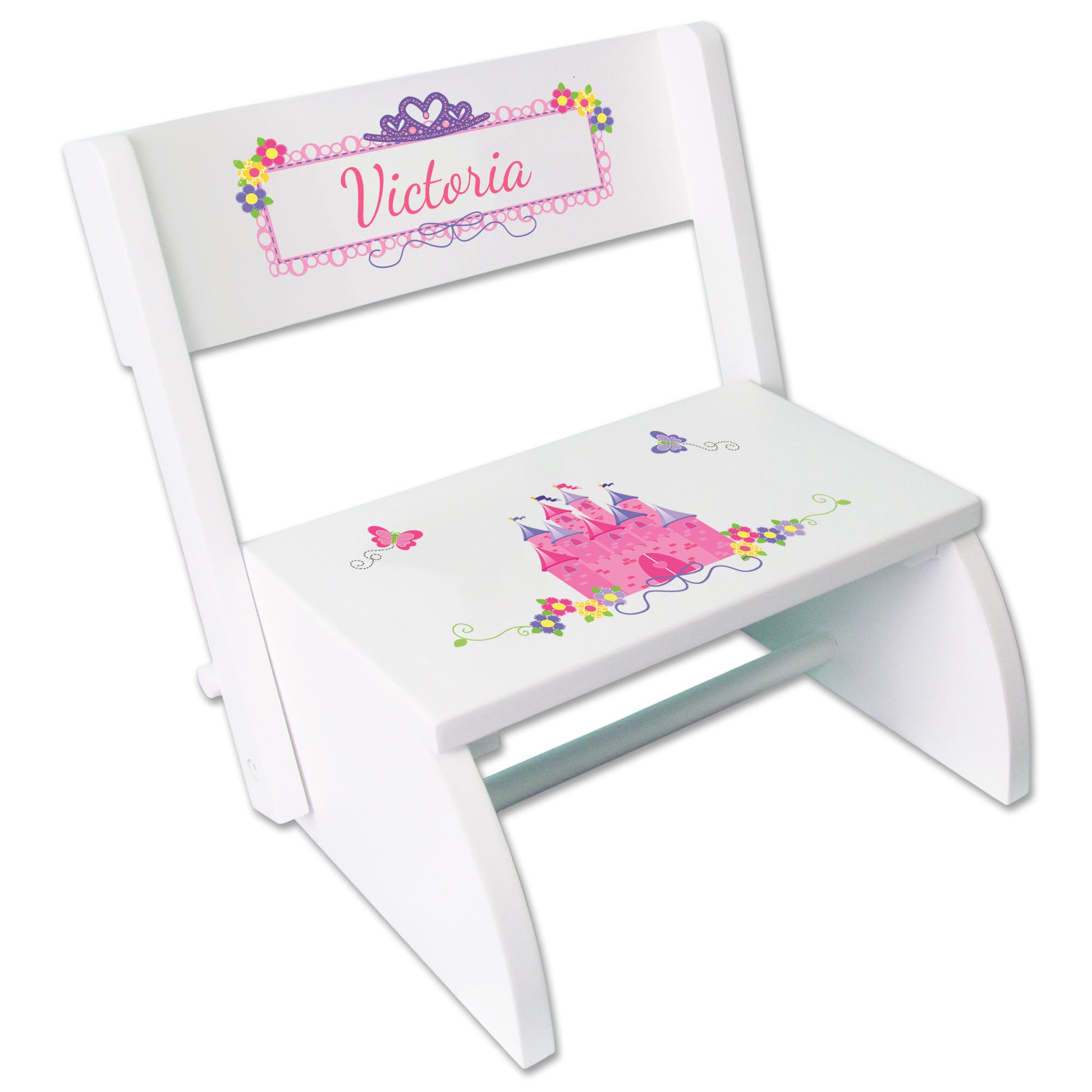 Personalized Princess Castle White Flip Stool - MyBambino.com