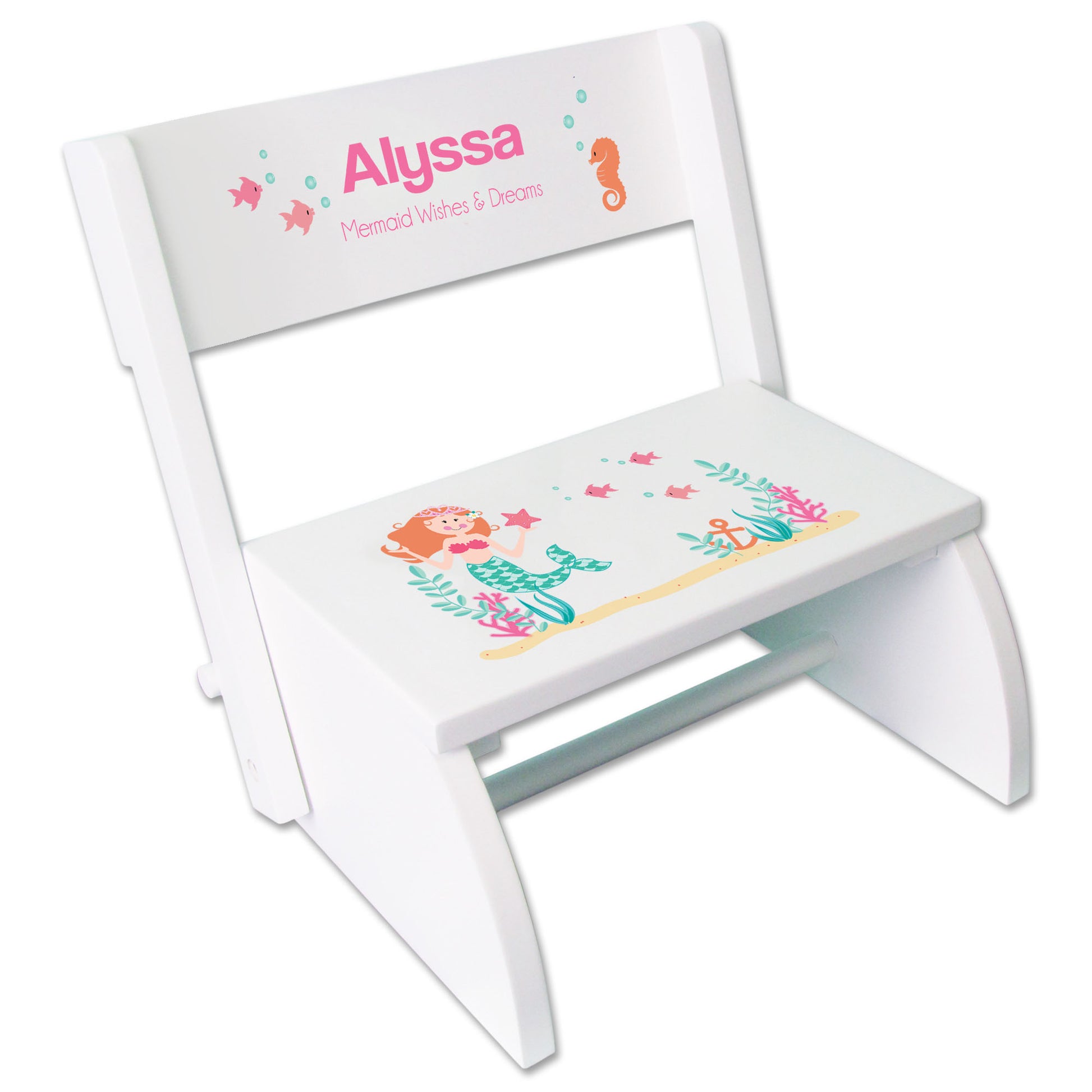 Personalized Mermaid White Flip Stool - MyBambino.com