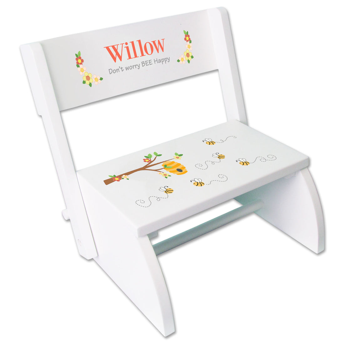 Personalized Honey Bee White Flip Step Stool - MyBambino.com