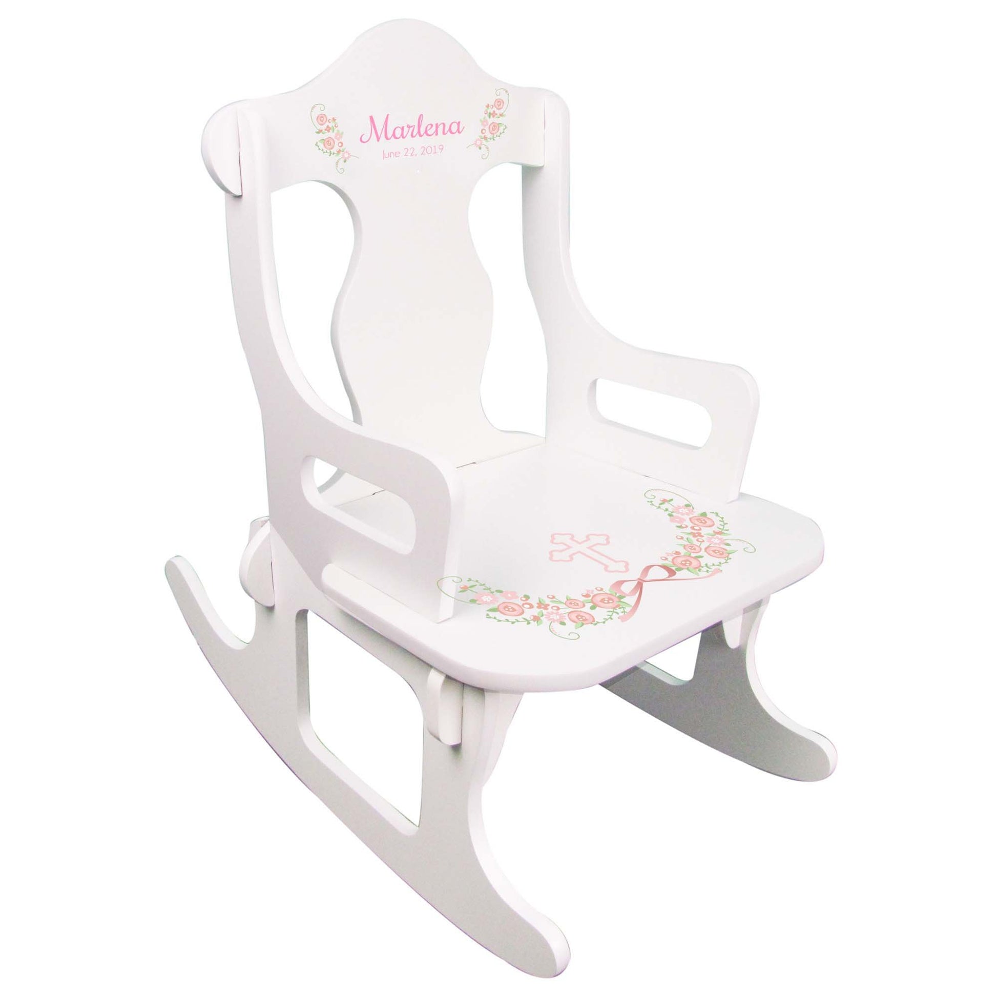 Pink Gray Floral Cross Puzzle Rocker - MyBambino.com