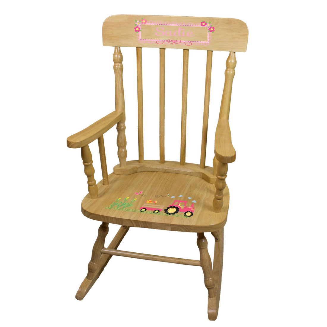 Pink Tractor Natural Spindle Rocking Chair - MyBambino.com