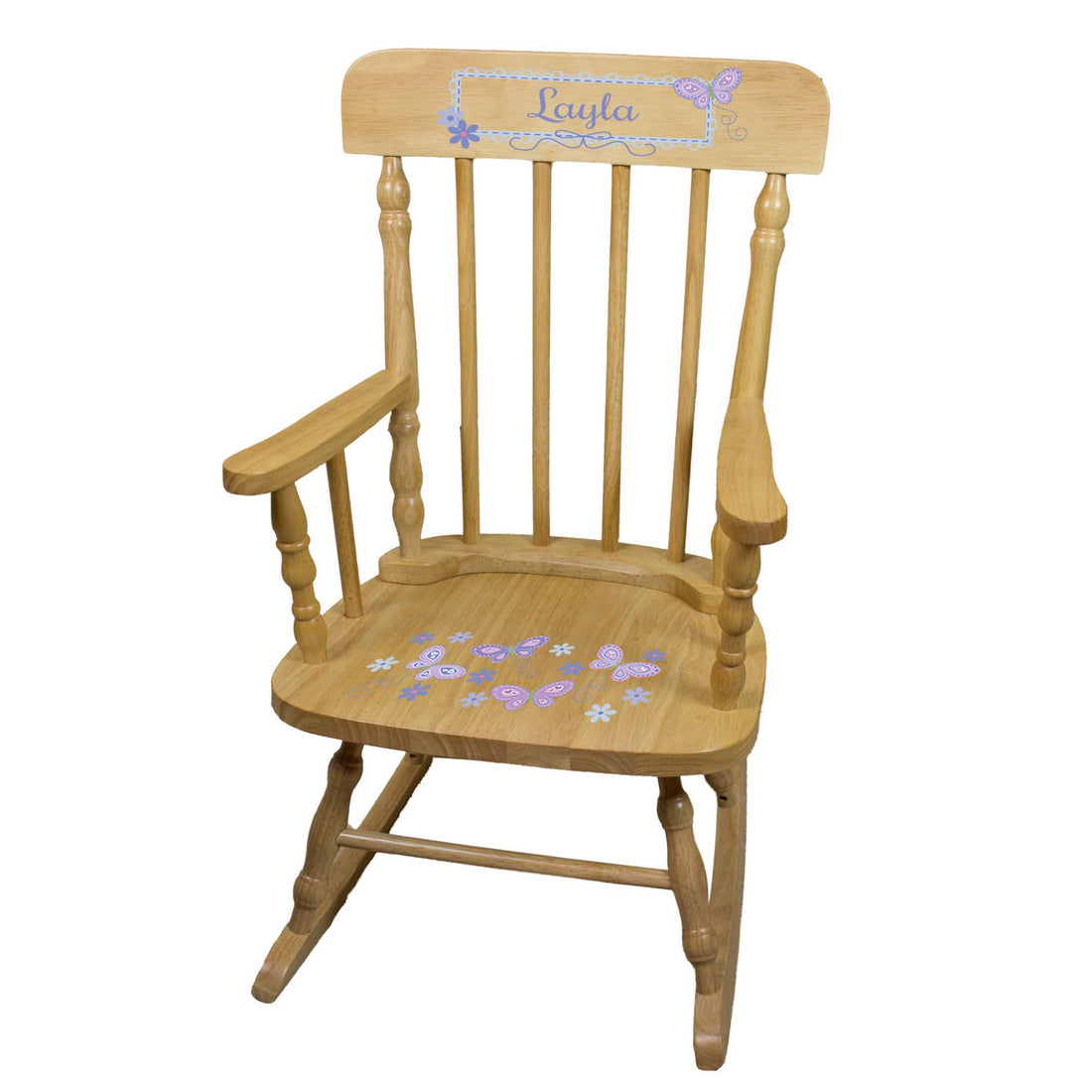 Lavender Butterflies Natural Spindle Rocking Chair - MyBambino.com