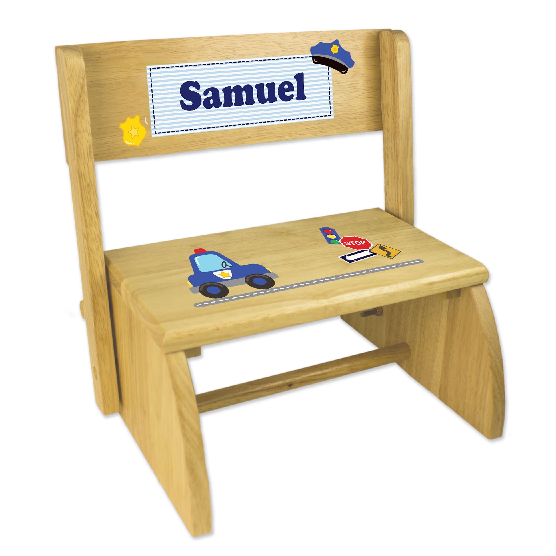 Personalized Police Childrens And Toddlers Wooden Folding Stool