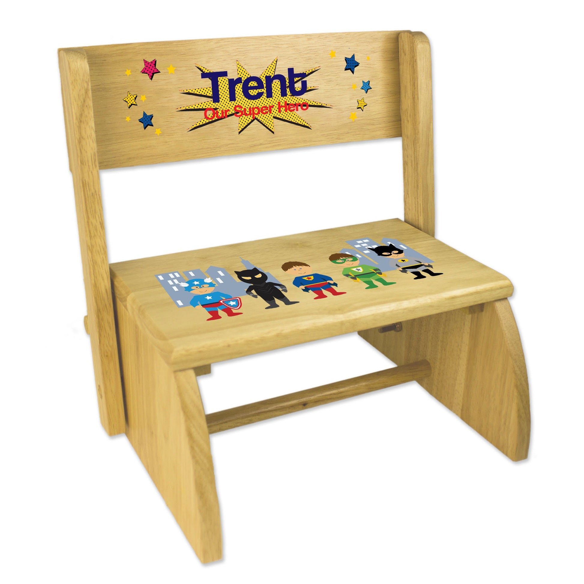 Personalized Girls Superhero Childrens And Toddlers Wooden Folding Stool