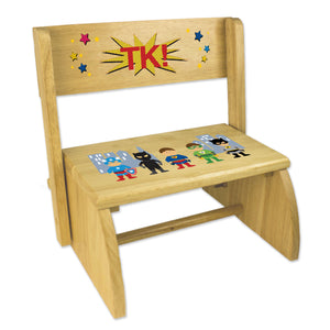 Personalized Boys Super Hero Childrens And Toddlers Wooden Folding Stool