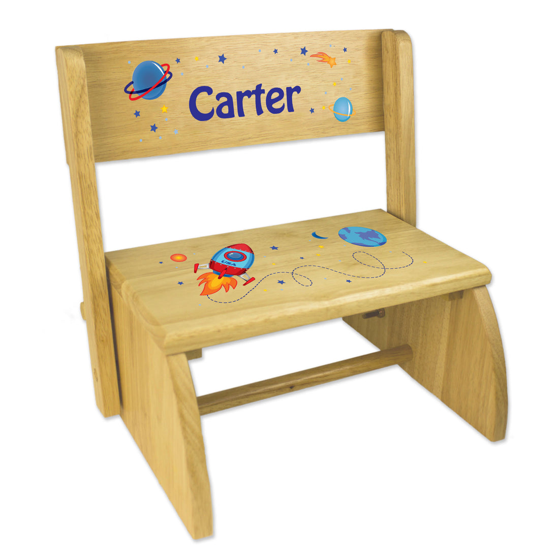 Personalized Rocket Childrens And Toddlers Wooden Folding Stool