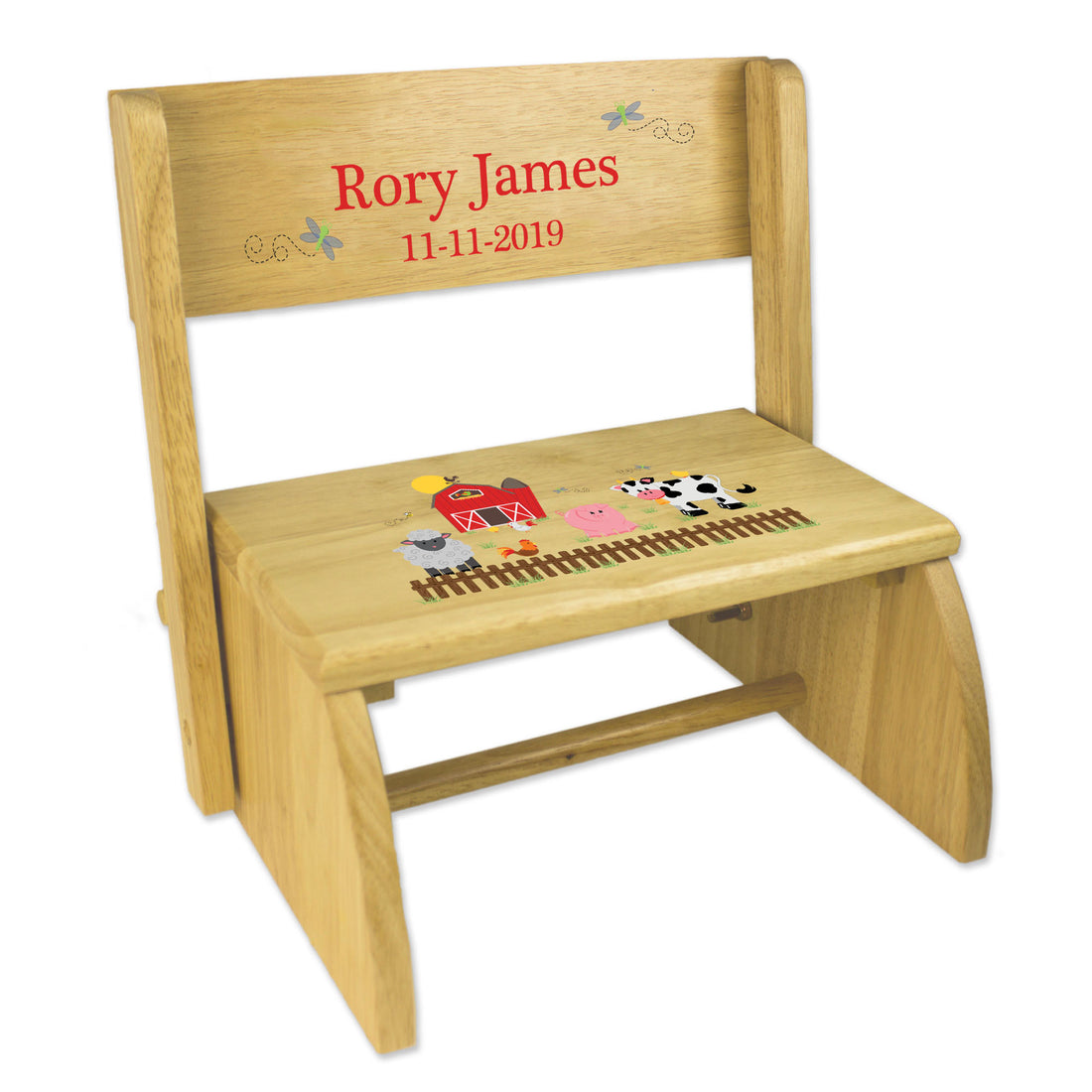 Personalized Barnyard Natural Flip Stool - MyBambino.com