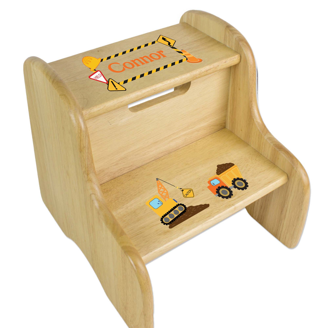 Personalized Boys Construction Natural Step Stool