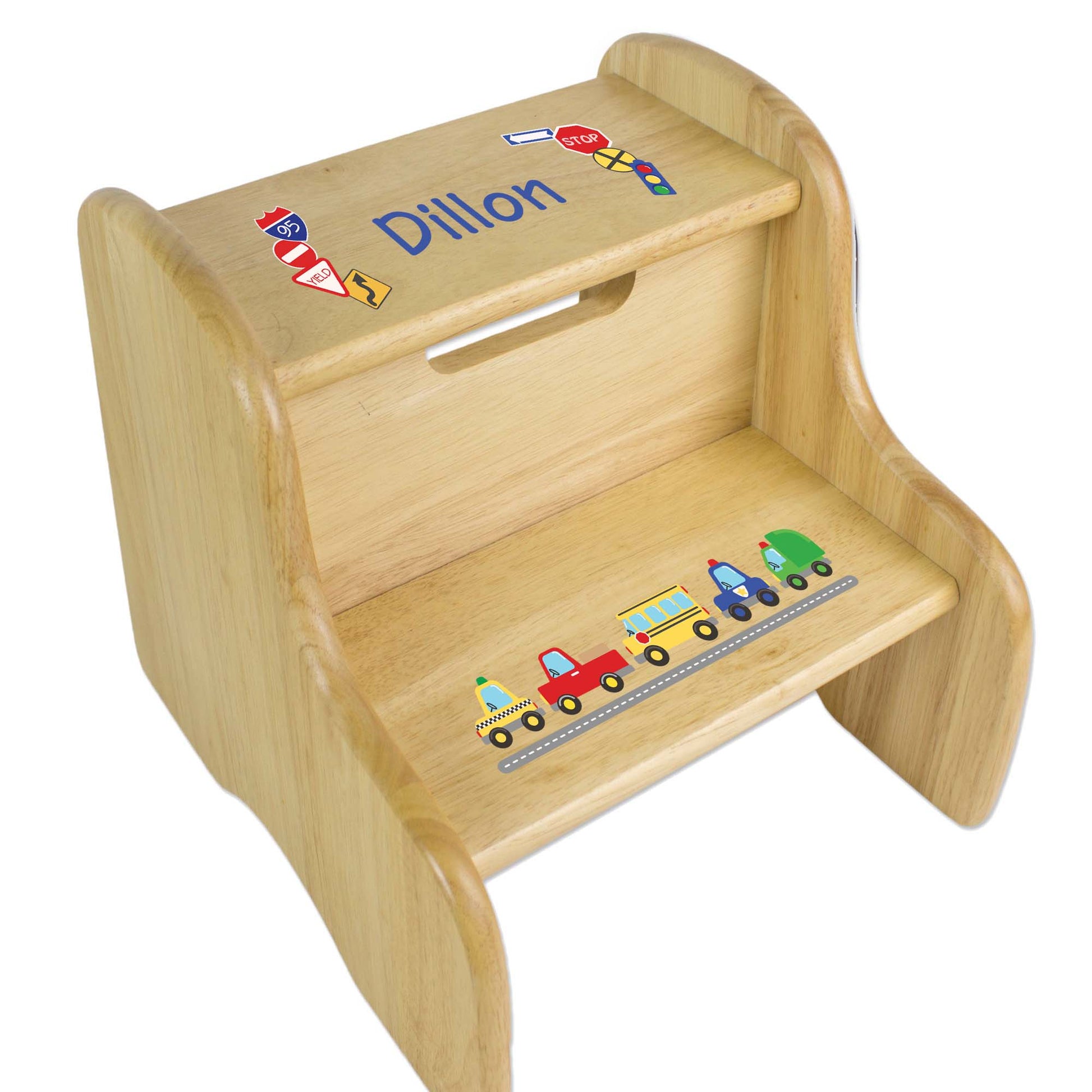 Personalized Cars And Trucks Natural Two Step Stool